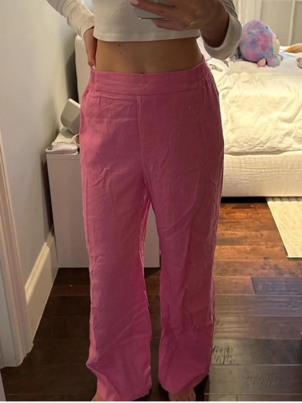 Zara Pink Wide-Leg Linen-Blend Pants